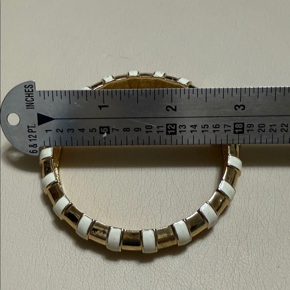RLL LAUREN RALPH LAUREN Off-White Enamel Gold Tone Striped Bengal Bracelet